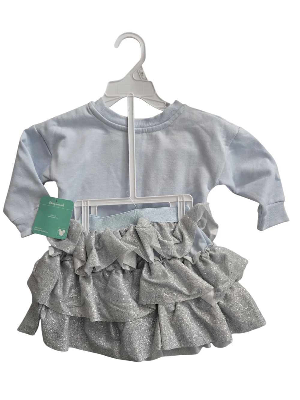 Disney Baby Light Blue Tinker Bell Sweatshirt with Silver Glitter Skirt - NWT